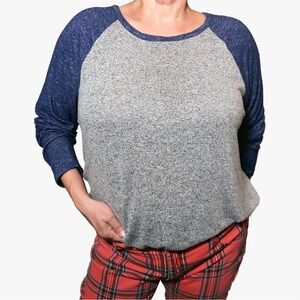 Old Navy Gray & Navy Raglan Long Sleeve Soft Knit Loungewear Sporty Tee 2X XXL